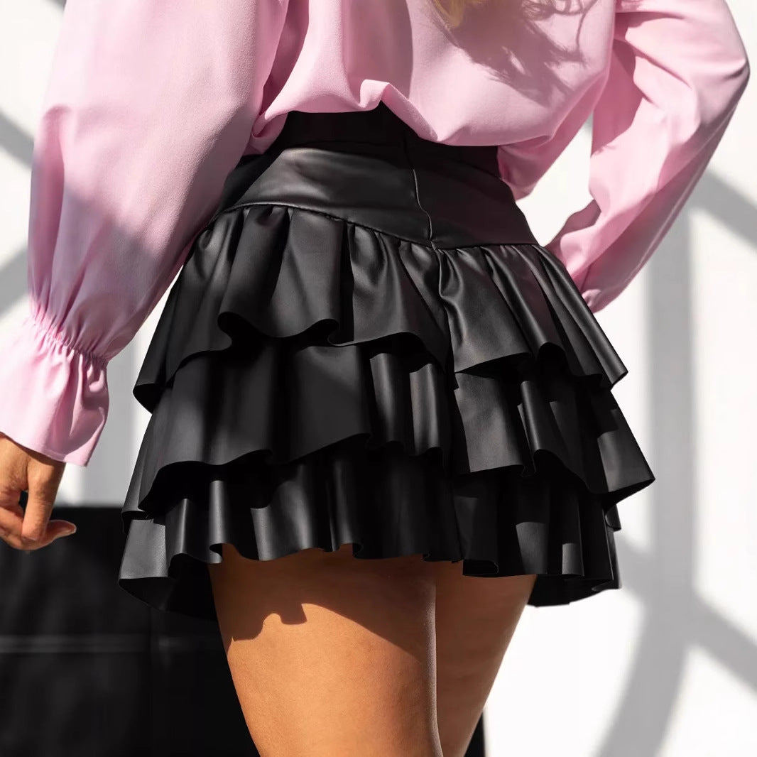 Dame Layered Mini nederdel med voluminøse flæser og tætsiddende bælte Stilla