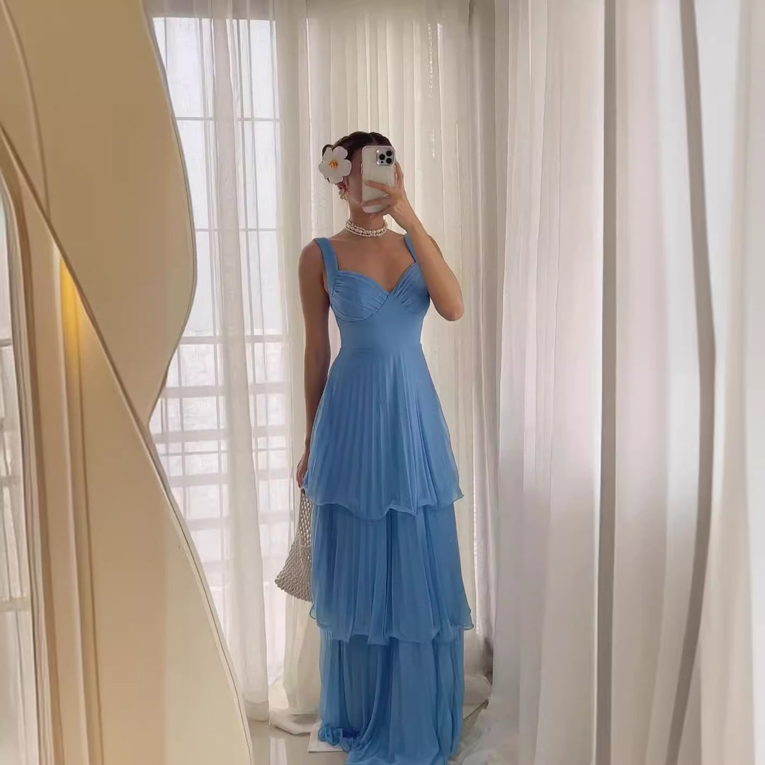 Damer Elegant Maxi Kjole med Flydende Ruffles Lag Skovae