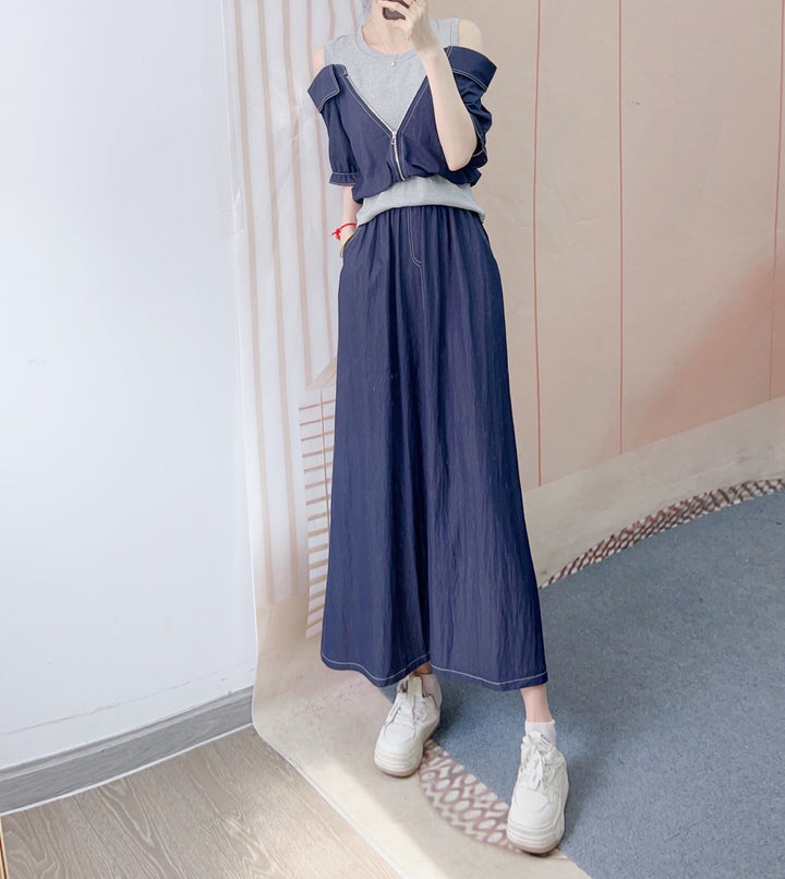 Dame Casual Maxikjole med Lynlås og Off-Shoulder Design Stilla