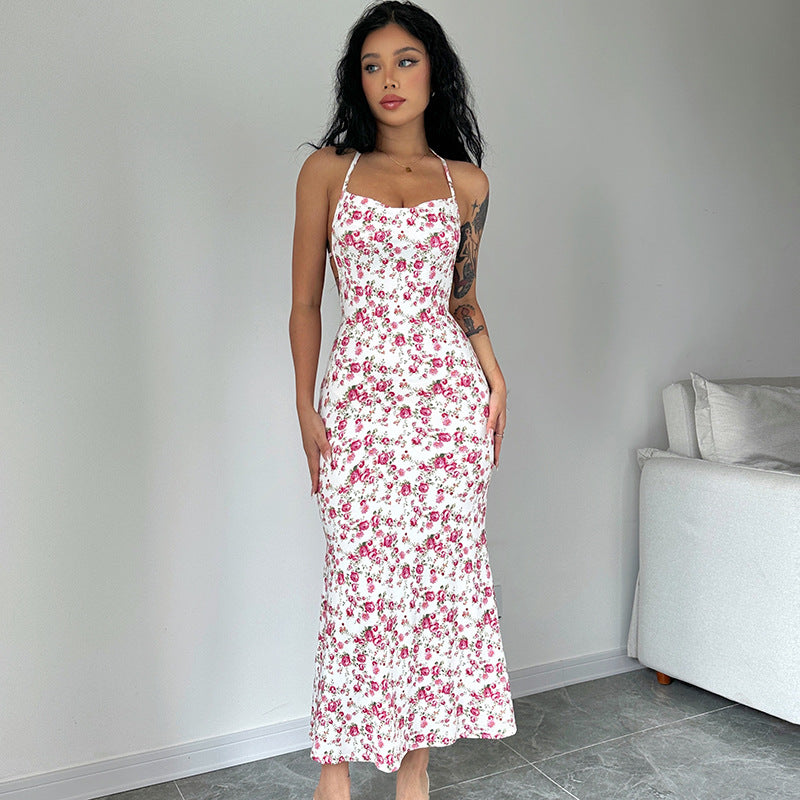 Dame Sommerligt Maxikjole med sart blomster mønster og Halterneck-design Stilla