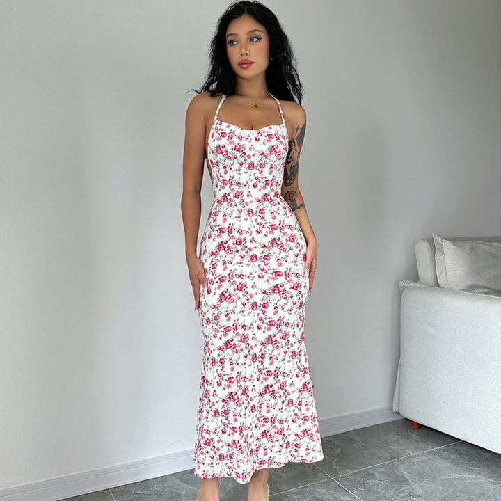 Dame Sommerligt Maxikjole med sart blomster mønster og Halterneck-design Stilla