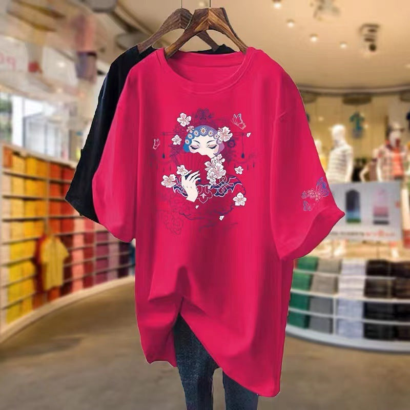 Dame T-shirt med kunstnerisk blomsterdesign og afslappet pasform Stilla