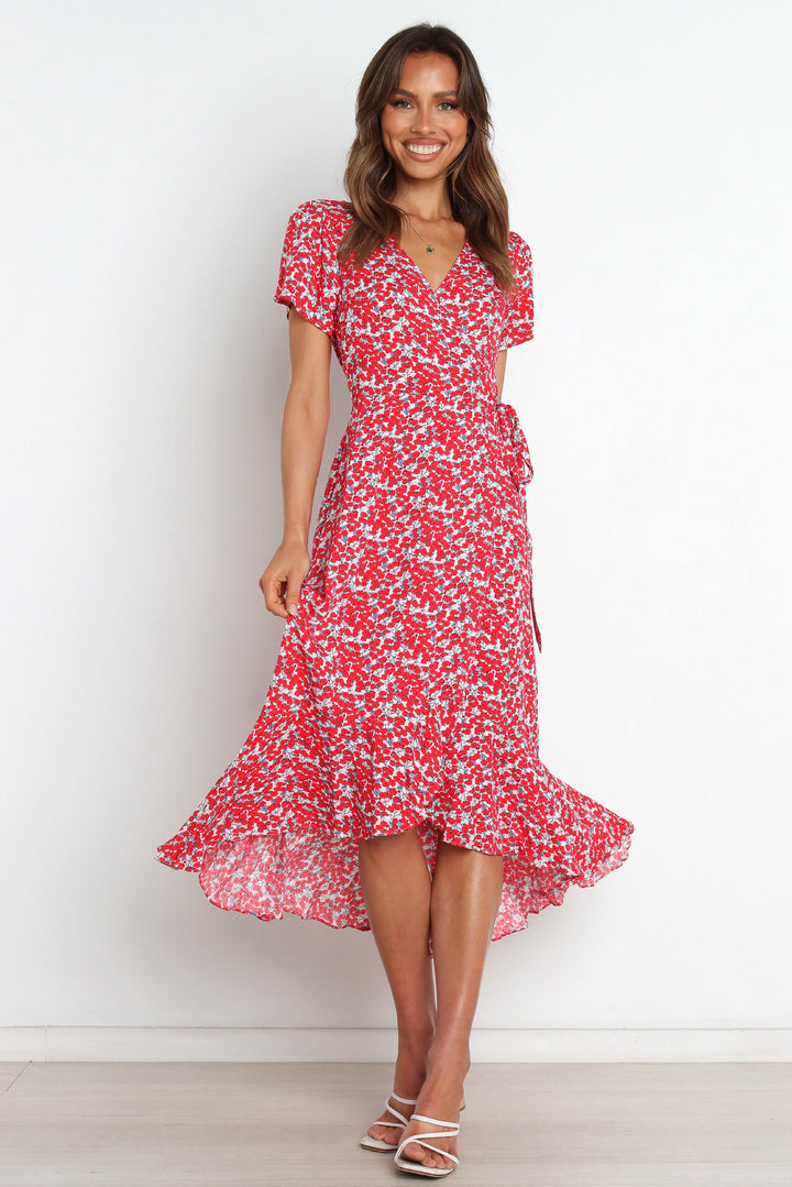Dame Wrap Midi Kjole med blomstertryk Stilla