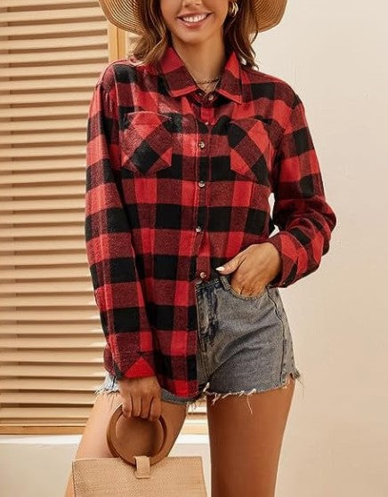 Kvinders ternet flannelbluse med knude-detalje Stilla