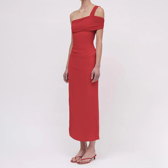 Dame Elegant Maxi Kjole med asymmetrisk U-Hals og figursyet Draperingsdesign Skovae