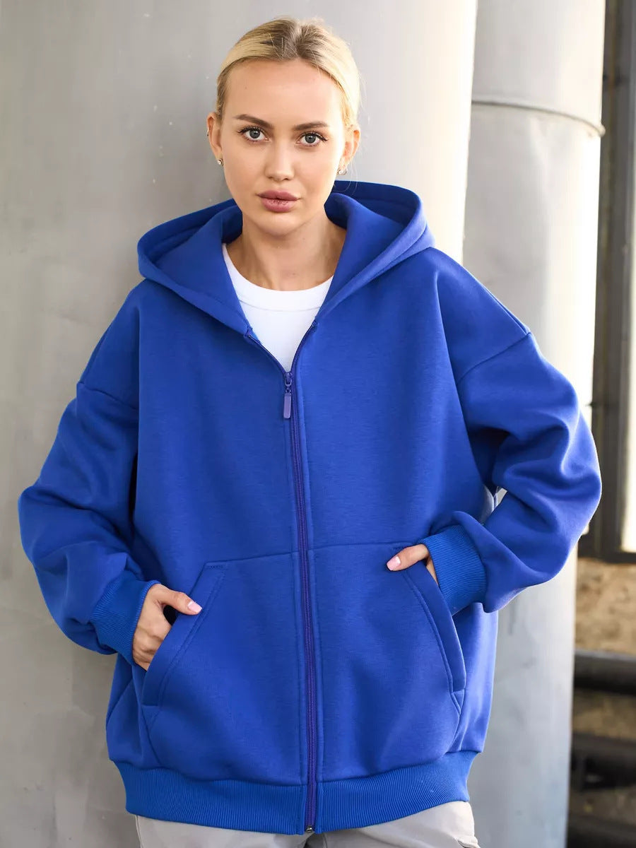 Kvinders afslappede hoodie med fuld lynlås og store lommer