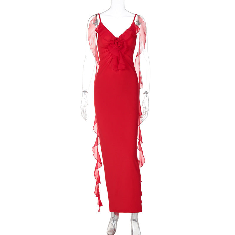 Dame elegant Maxikjole med rynker og transparente ærmer Stilla