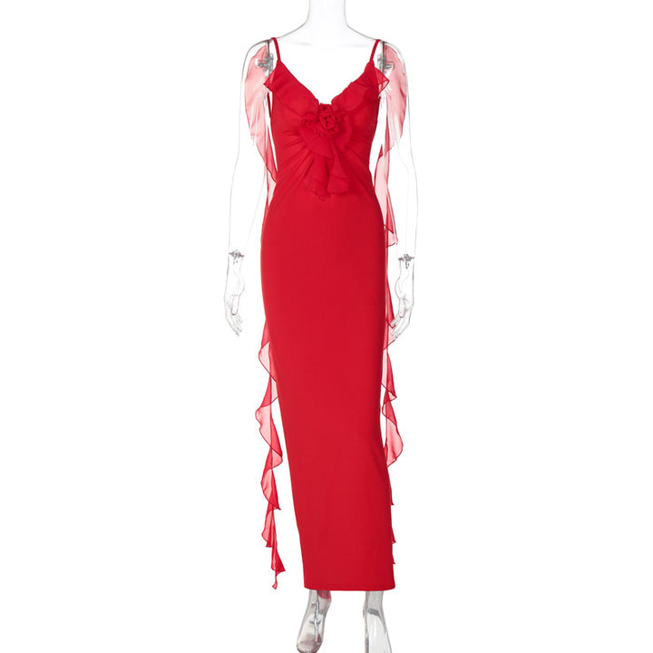 Dame elegant Maxikjole med rynker og transparente ærmer Stilla