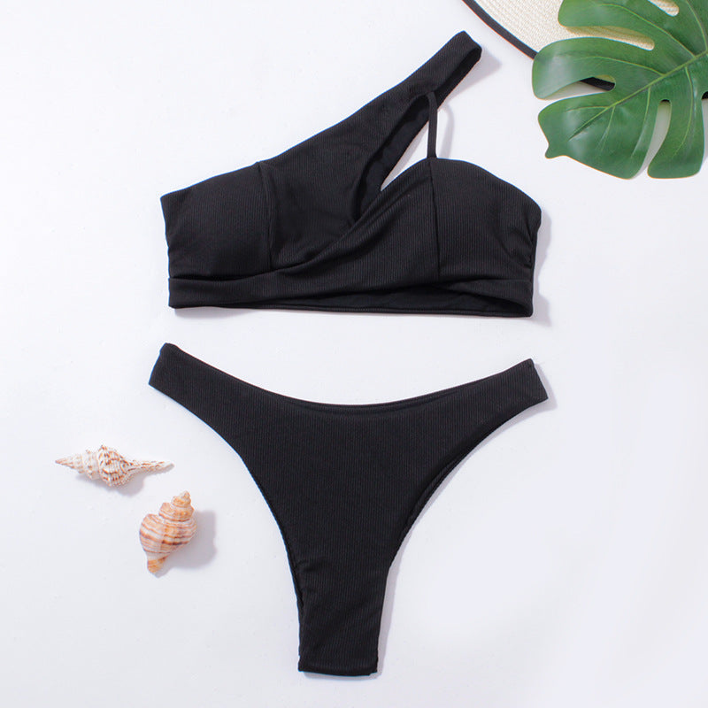 Dame asymmetrisk bikini-sæt med matchende højt skåret underdel Stilla