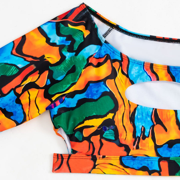 Dame Crop-Top Bikini med lange ærmer og moderigtigt udskæring Skovae