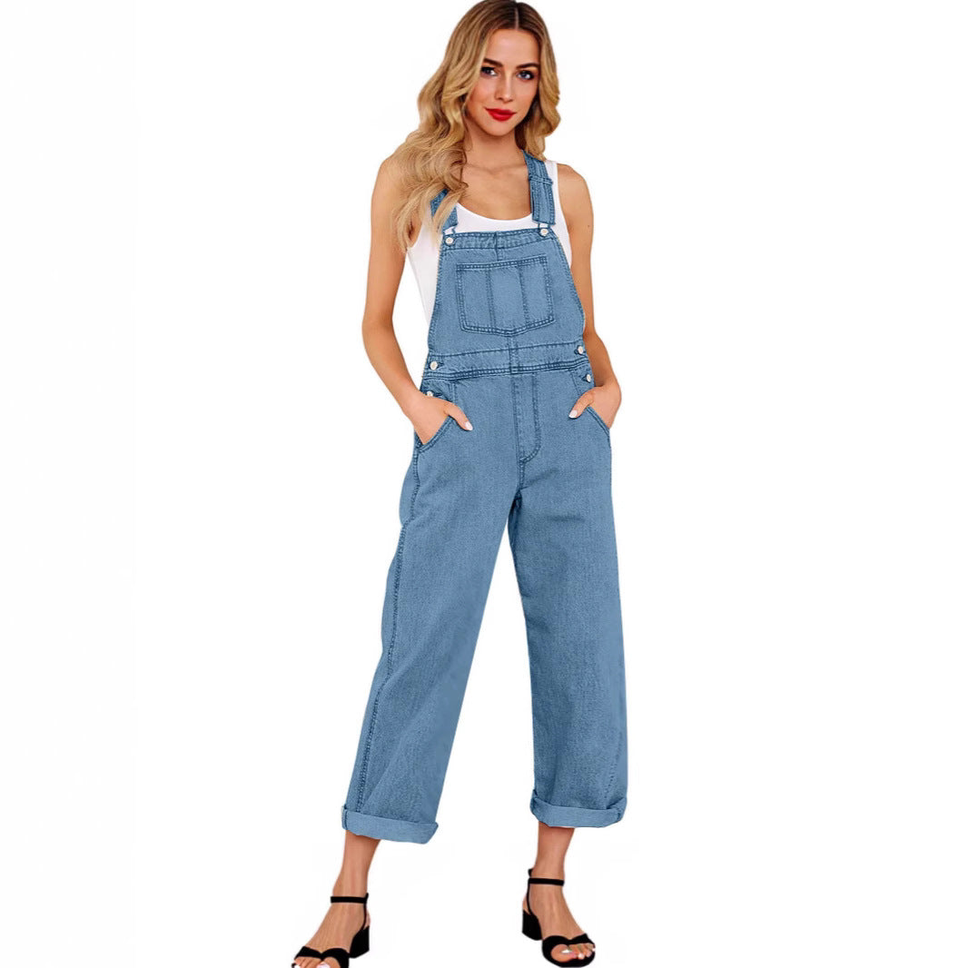 Damer afslappet denim-overalls med praktiske lommer og vide ben Skovae