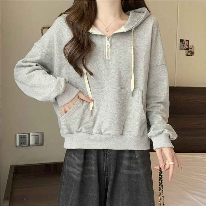 Femme Relaxed Fit Halv-lynlås Pullover Hoodie Stilla