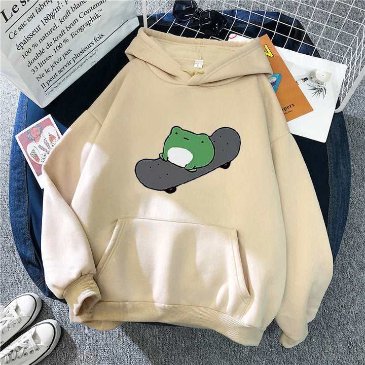 Kvinders hoodie med humoristisk frødesign Skovae