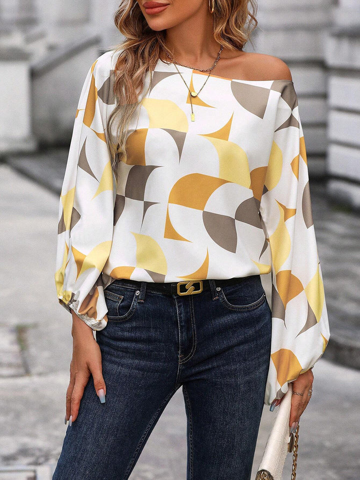 Dame Off-Shoulder Bluse med grafisk mønster og afslappede ærmer Stilla