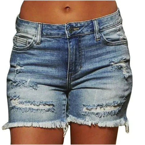 Damer Destroyed Jeans-Shorts med frynset kant og høj talje Stilla