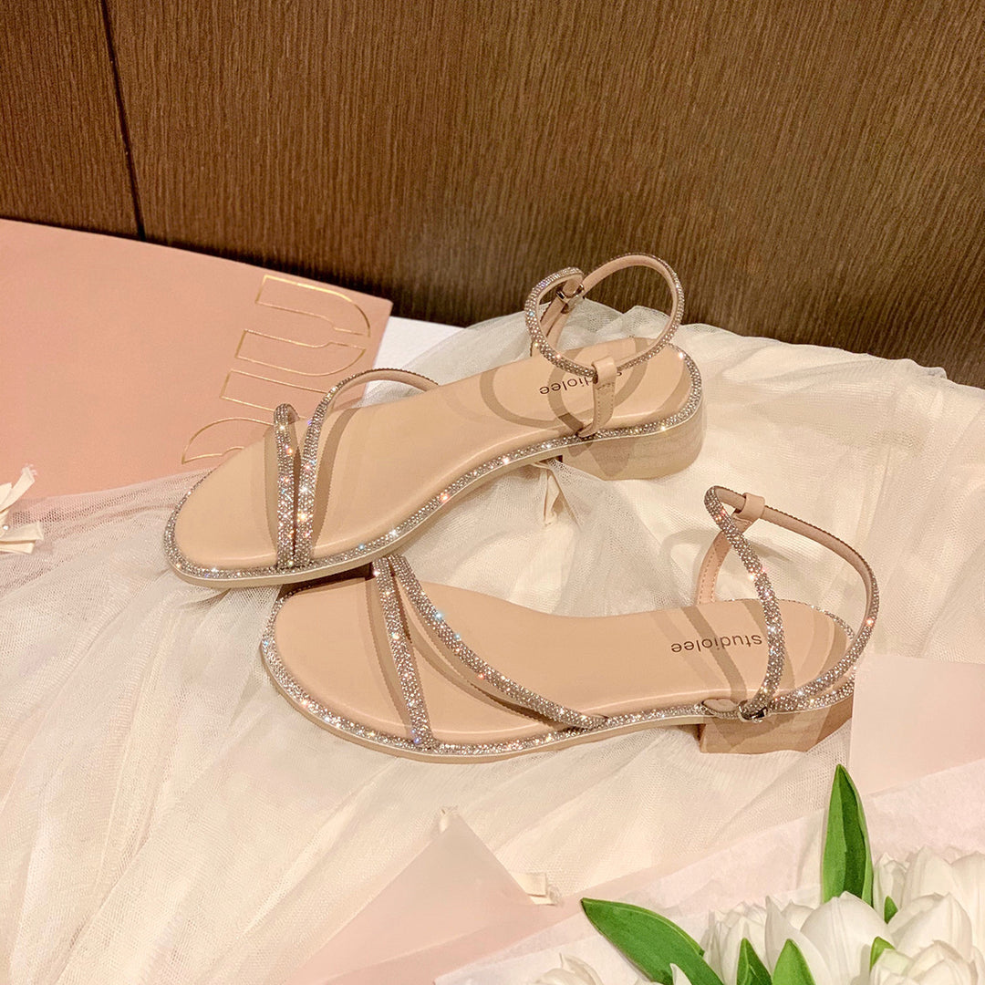Dame Strappy Flade Sandaler med Strass Dekoration Stilla