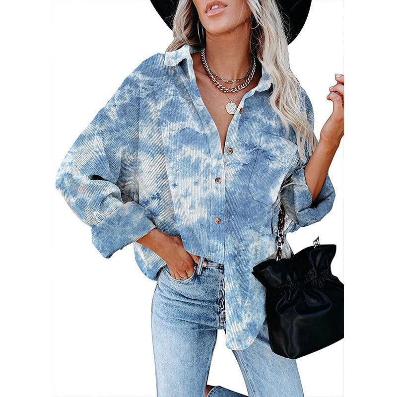 Dame afslappet oversized skjorte bluse i cord Stilla
