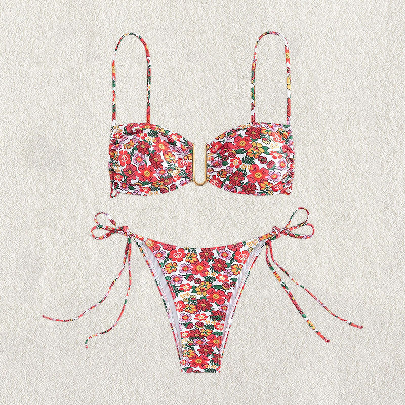 Dame Bikini-sæt med blomsterdesign og justerbare stropper Skovae