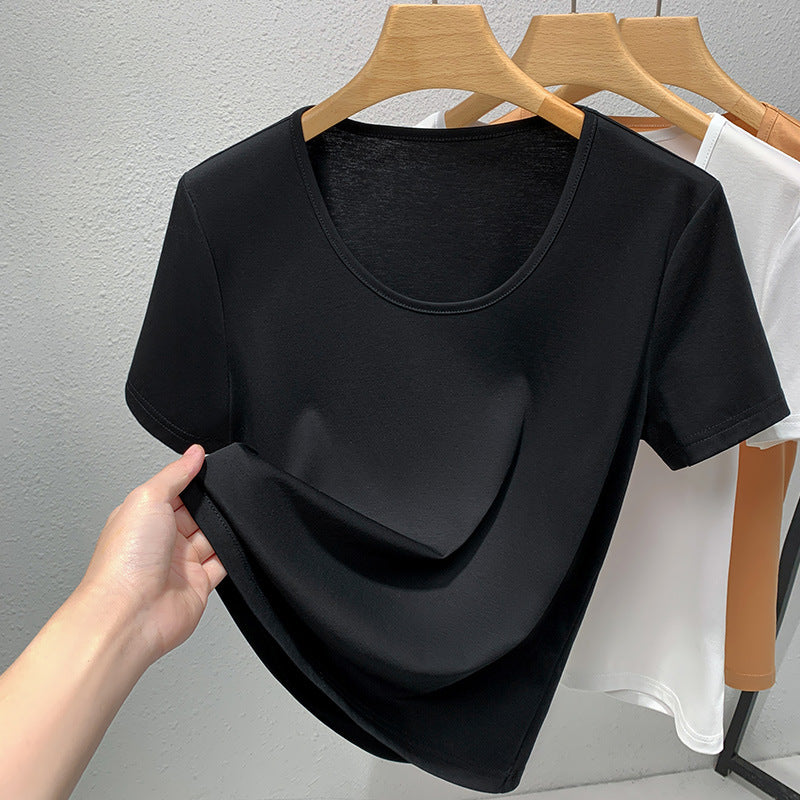 Dame Basic T-Shirt med klassisk rund halsudskæring og blød materialeblanding Stilla