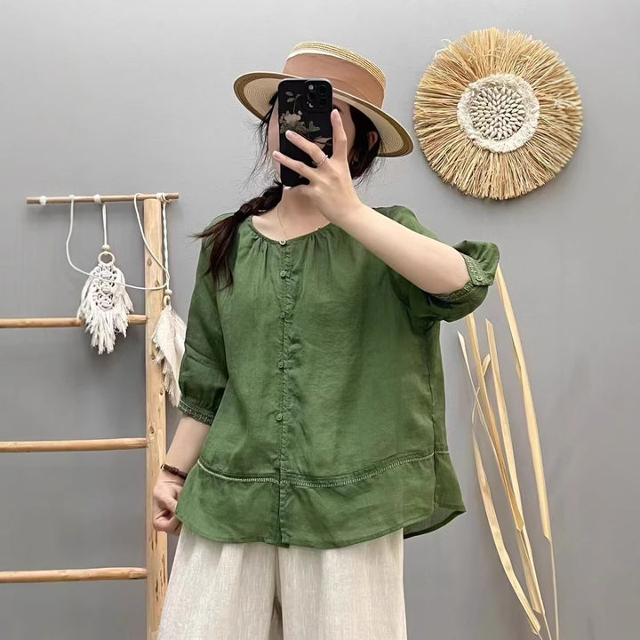 Femme Relaxed Fit Letvægt Button-Up Bluse Stilla