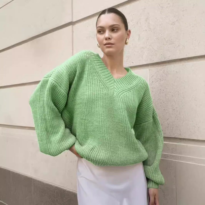 Damer afslappet sweater med v-hals og voluminøse ærmer Stilla