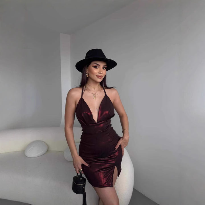 Dame Bodycon Halsband Mini Kjole Stilla