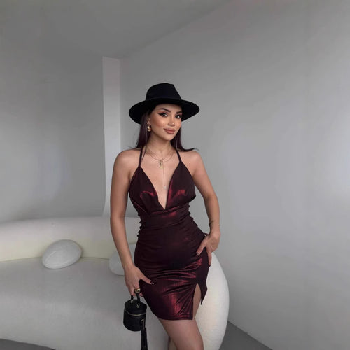 Dame Bodycon Halsband Mini Kjole Stilla