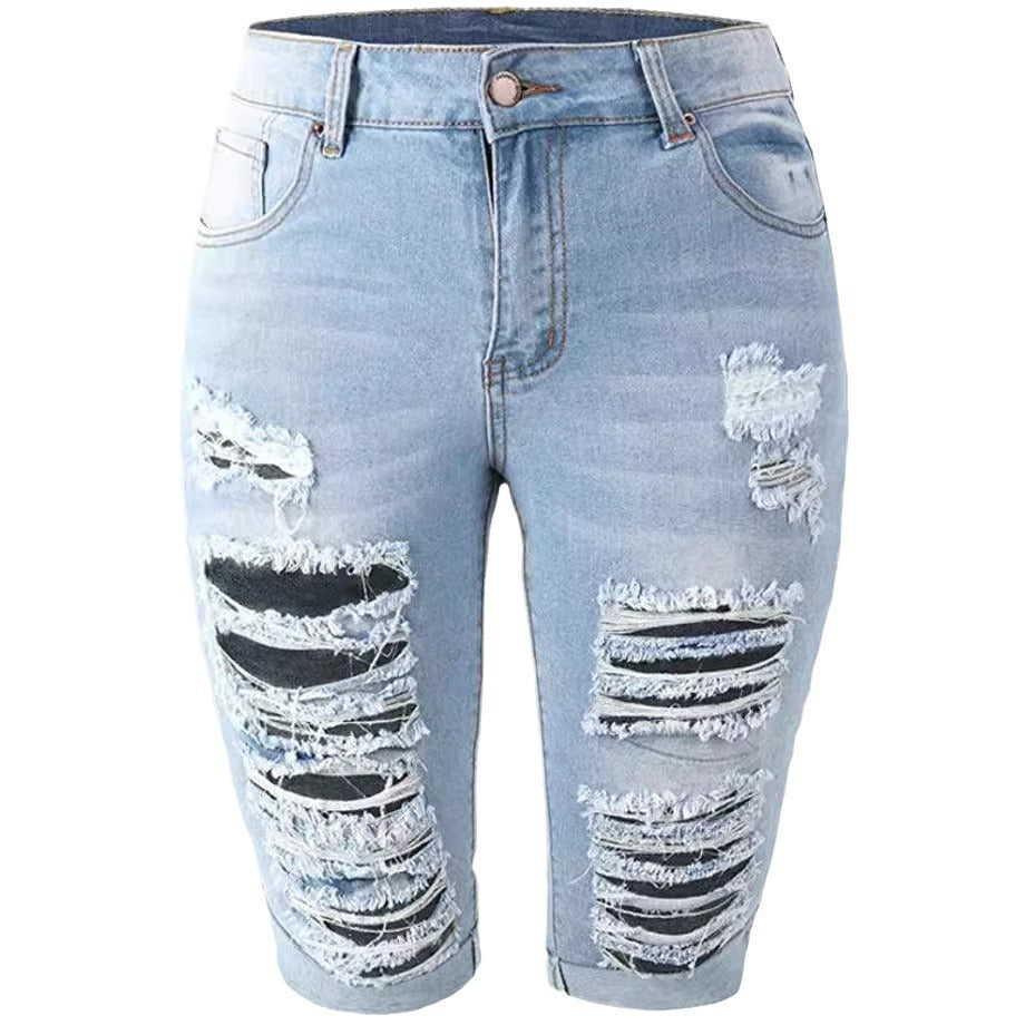 Dame Ripped Jeans-Shorts med Distressed-effekter Stilla