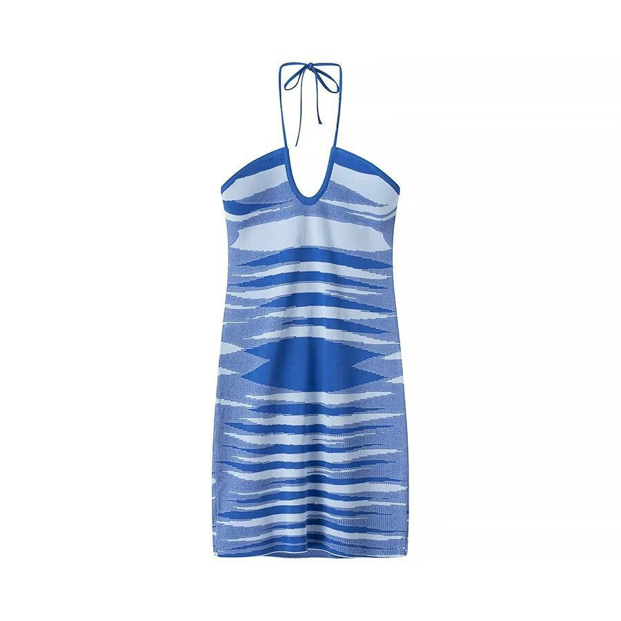 Dame Halterneck Strikket Mini Kjole Stilla