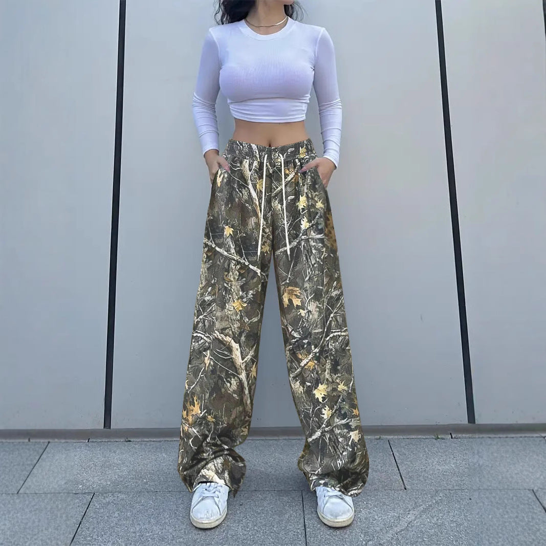 Dame Loose Camouflage-Bukser med elastisk talje og snøre Stilla