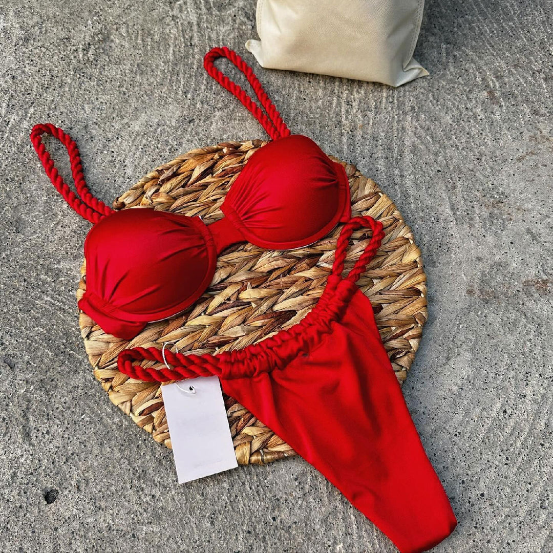 Dame bikini-sæt med skridsikkert push-up-top og justerbare snorebånd Stilla