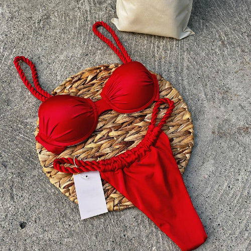 Dame bikini-sæt med skridsikkert push-up-top og justerbare snorebånd Stilla