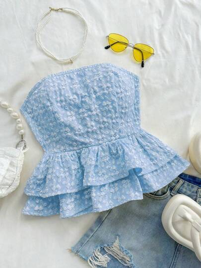 Dame Peplum Top med blomsterdesign Stilla