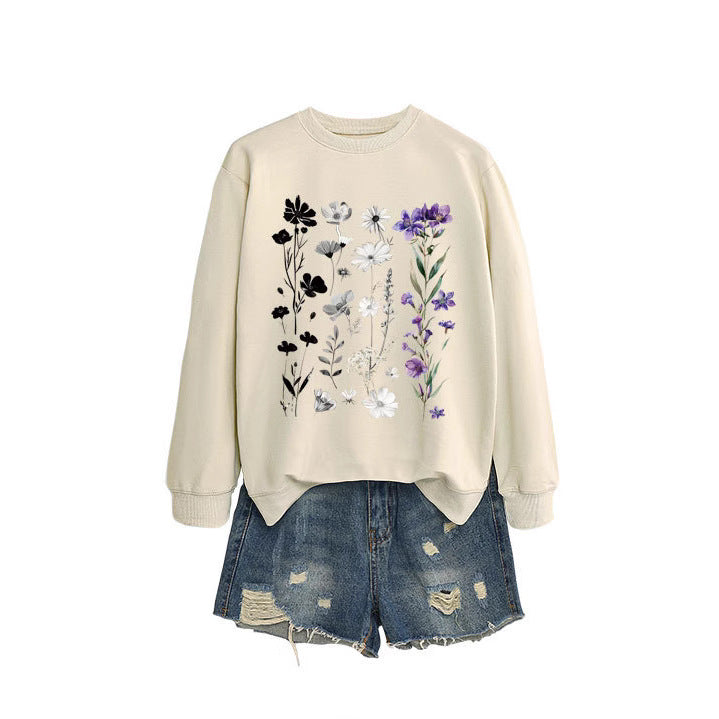 Kvinders sweatshirt med blomster grafikdesign og blødt inderfor Stilla