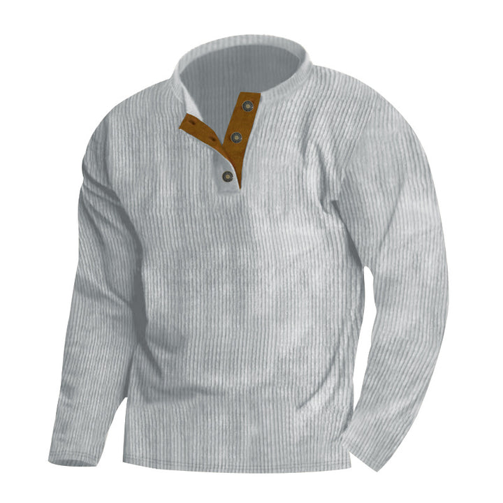 Herre afslappet strikpullover med moderne knapliste og struktureret design Stilla