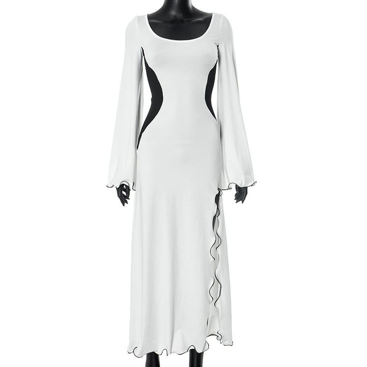 Dame Elegant Maxi-kjole med moderne kontrastsnit og lange ærmer Stilla