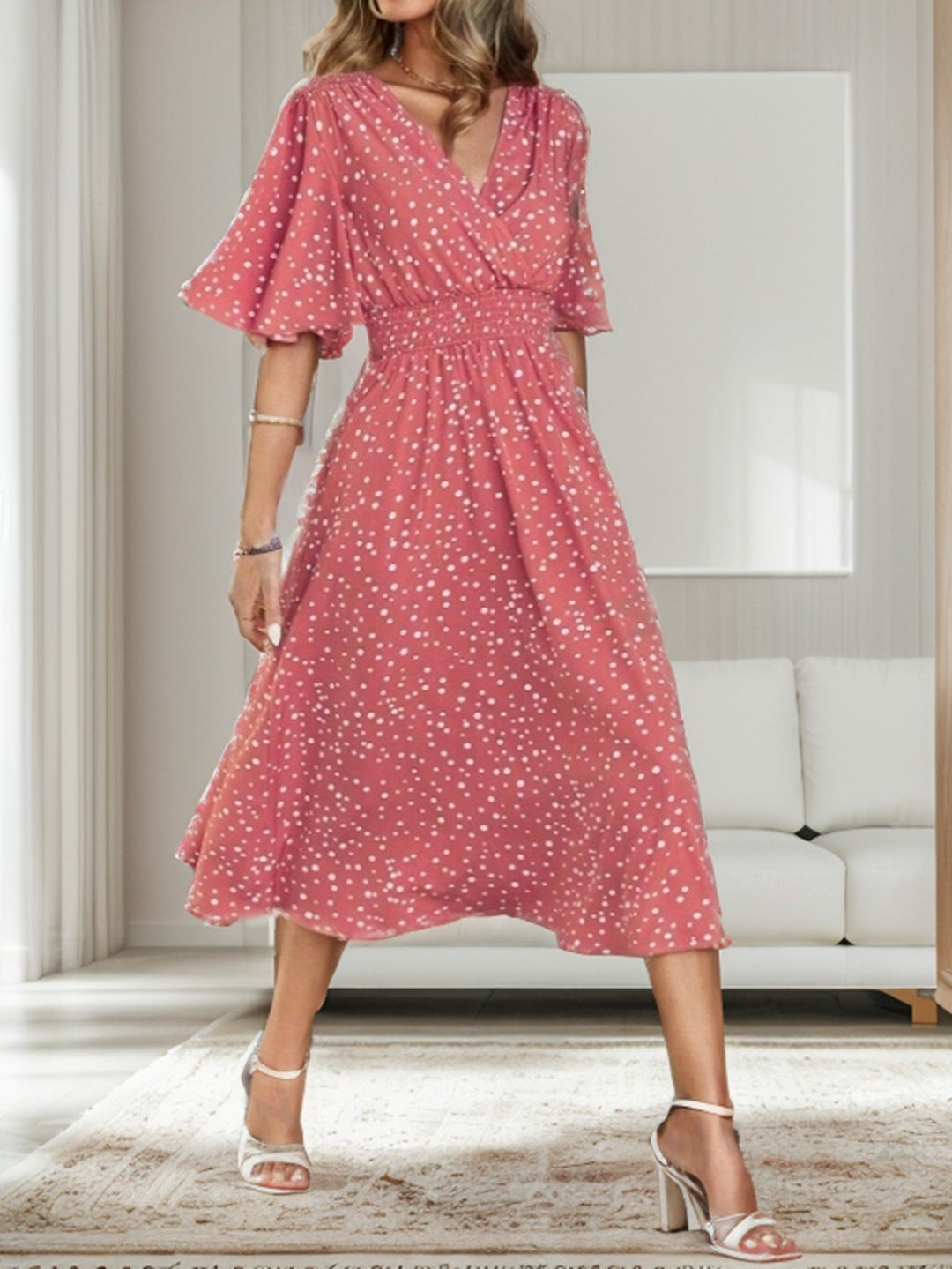 Dame Elegant Wrap Midi Kjole Stilla