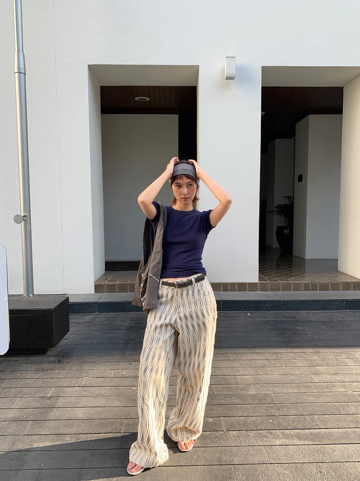 Dame bred sommerbukser med stilfuldt stribemønster og elastisk waistband Stilla