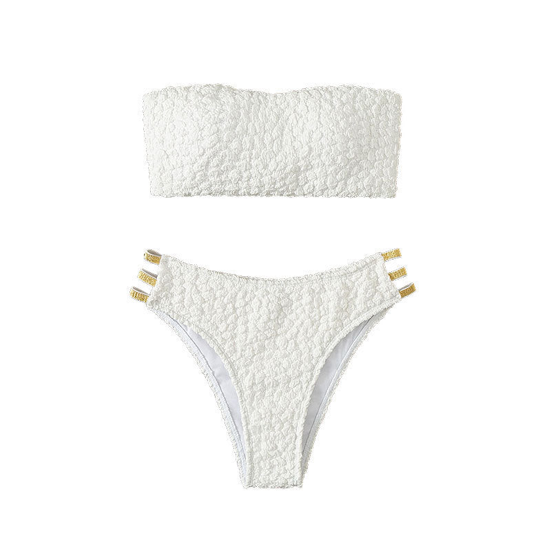 Dame Bandeau-bikini med dekorative stropper og struktureret top Skovae