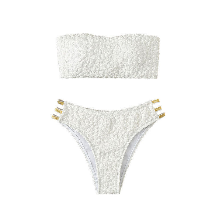 Dame Bandeau-bikini med dekorative stropper og struktureret top Skovae