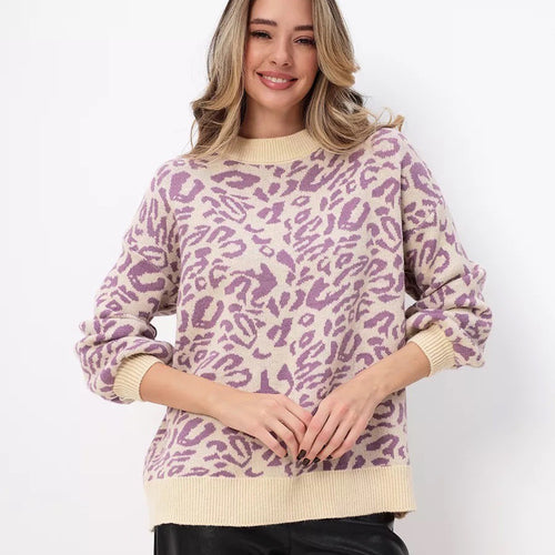 Femme Stilig Leopardmønster Striktrøje Stilla