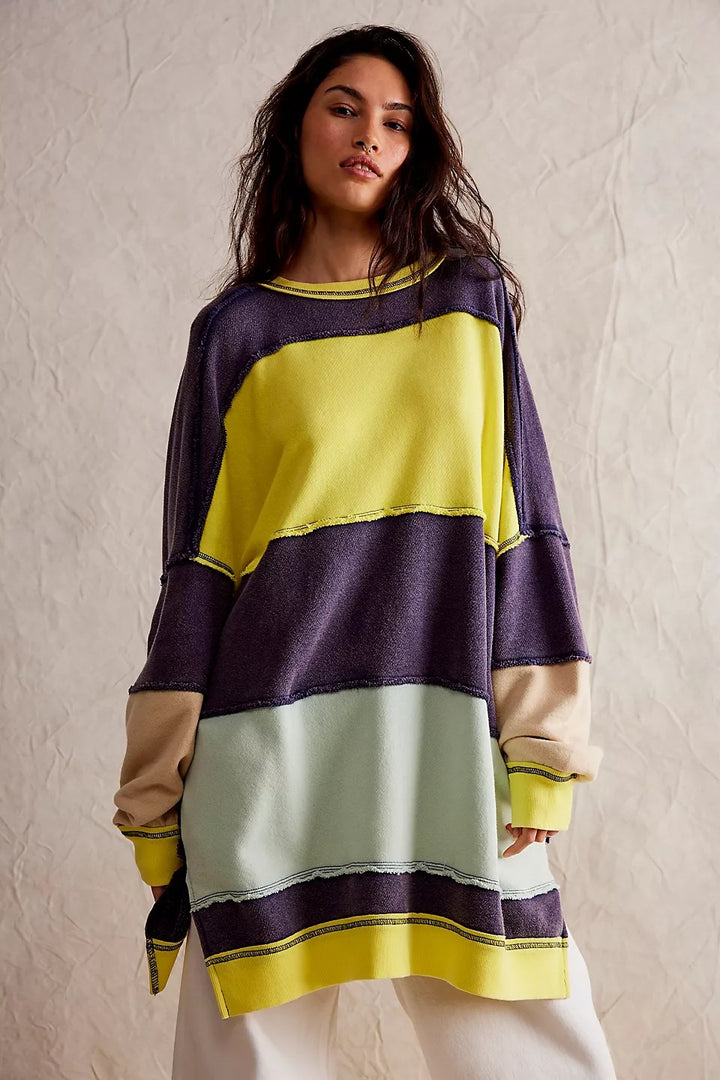 Dame Oversized Strikpullover med fashionable farveblockdesign Stilla