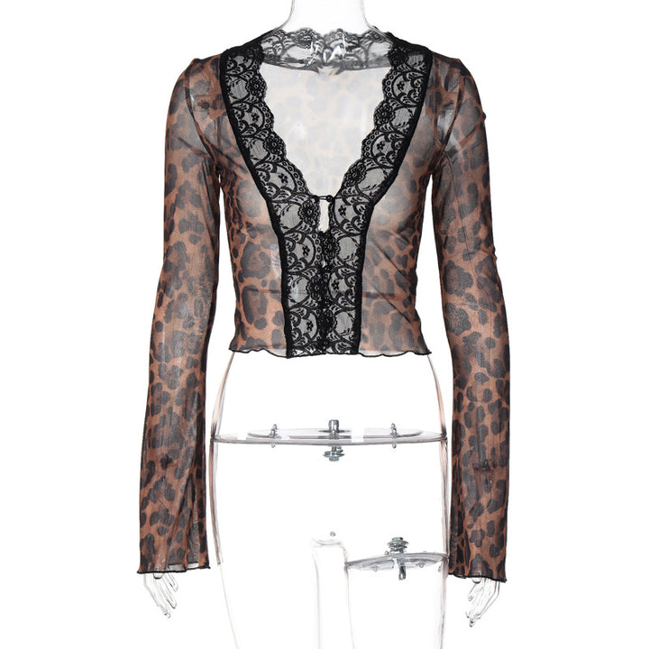 Dame Transparent blonde bluse med leopardmønster Skovae
