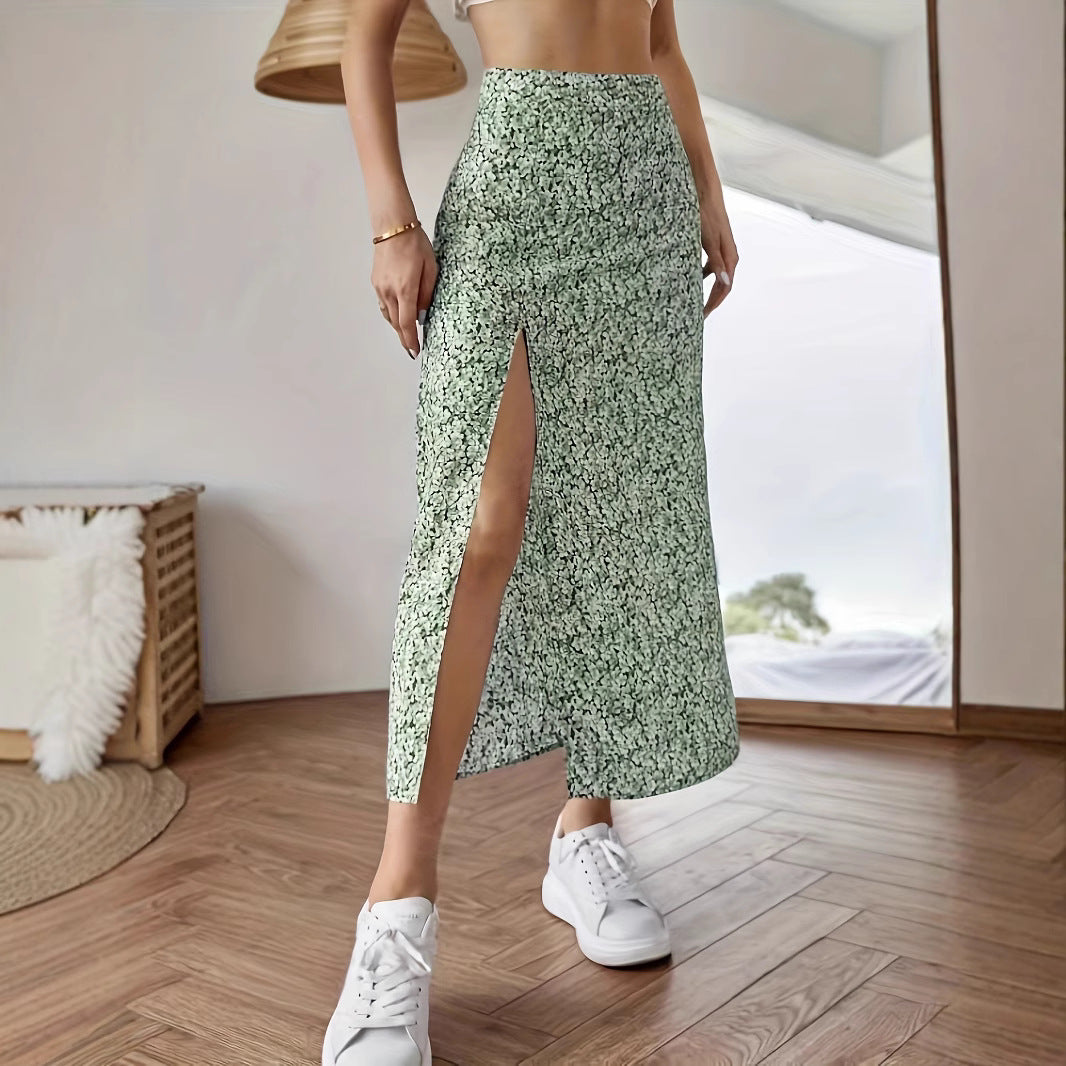 Dame Elegant Midiskirt med sidelids og blomsterprint Stilla