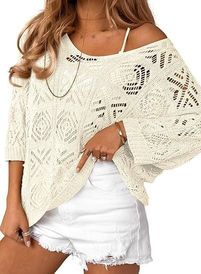 Dame strikpullover med åbent skulderdesign Stilla