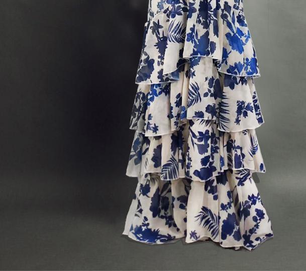 Dame maxikjole med blomsterfringe detaljer og elegant omslag top Stilla