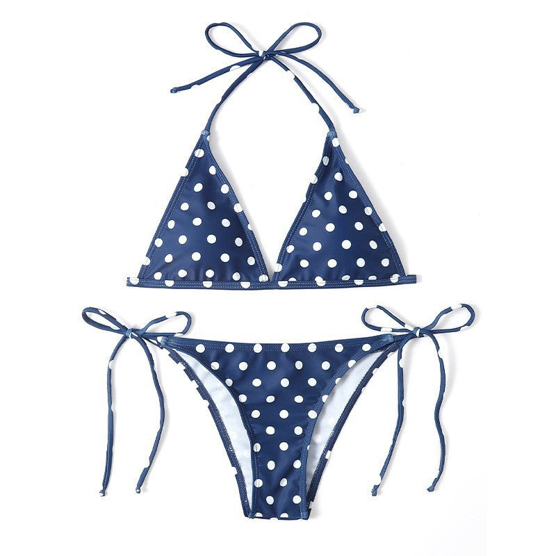 Dame Triangle-Bikini med sarte prikker og justerbare bånd Stilla