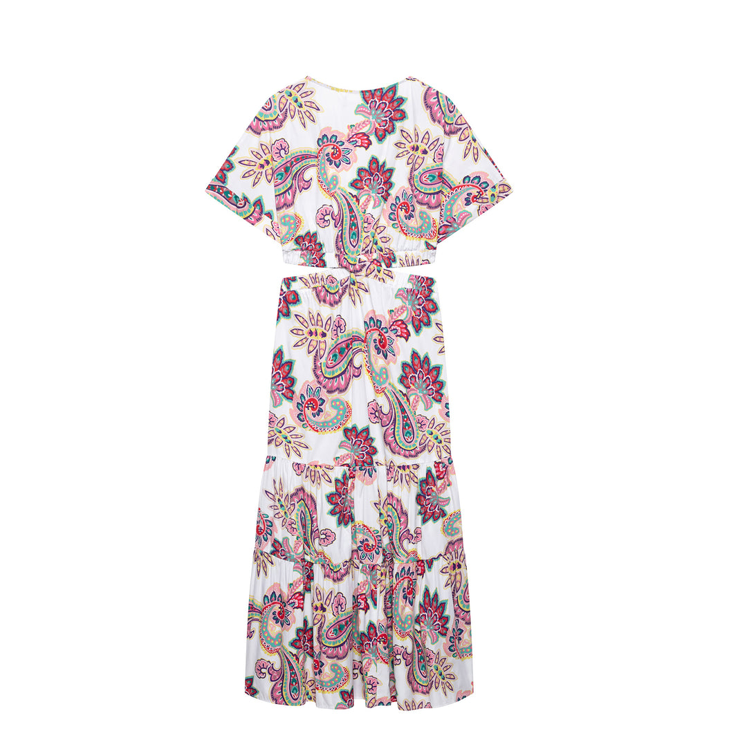 Femme Bohemian Blomsterprint Maxikjole med Flæsekant Stilla
