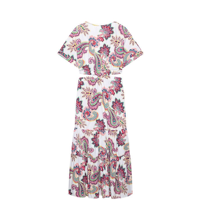 Femme Bohemian Blomsterprint Maxikjole med Flæsekant Stilla