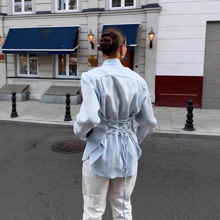 Damer Elegant Bluse Top med Chic Bælte Stilla